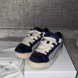 Dior Navy and White Monogram Low-Top Sneakers